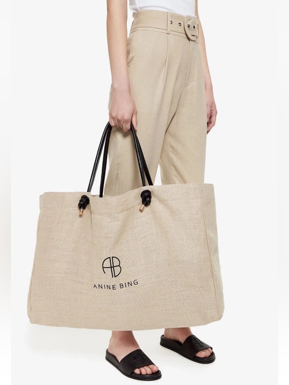 New Anine Bing Saffron Large Tote Huge Brown Beige Travel Handbag Purse Womens